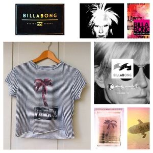 Billabong Warhol collab crop top striped art tee